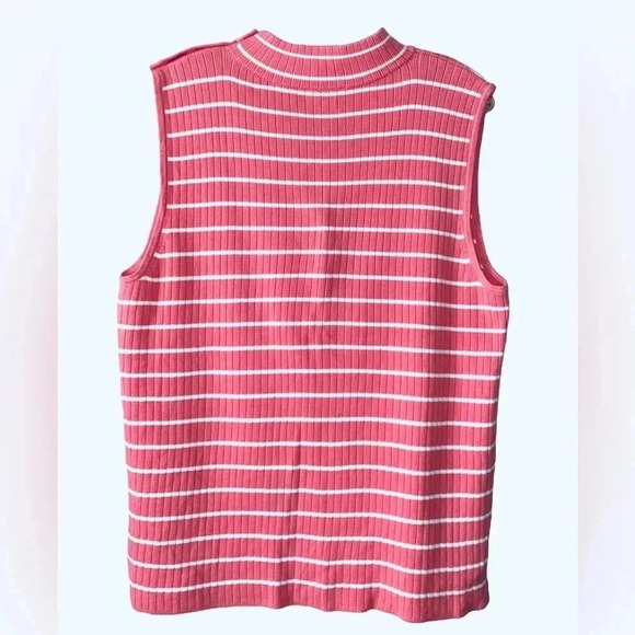 TALBOTS Women’s Sleeveless Ribbed Knit Pullover Sweater White Stripes Size XL - Picture 3 of 6